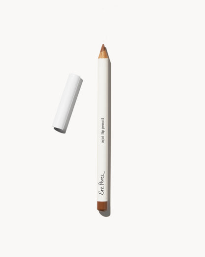 Eyebrow pencil with white casing and brown tip on a white background