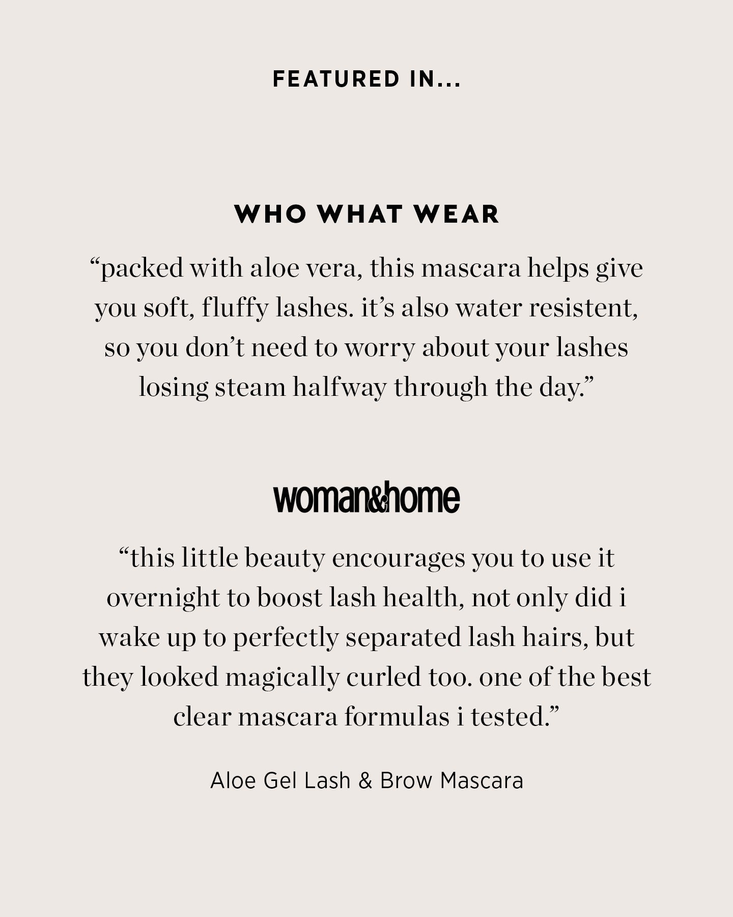 Eco-friendly aloe gel lash & brow mascara featured in who what wear and in woman&home