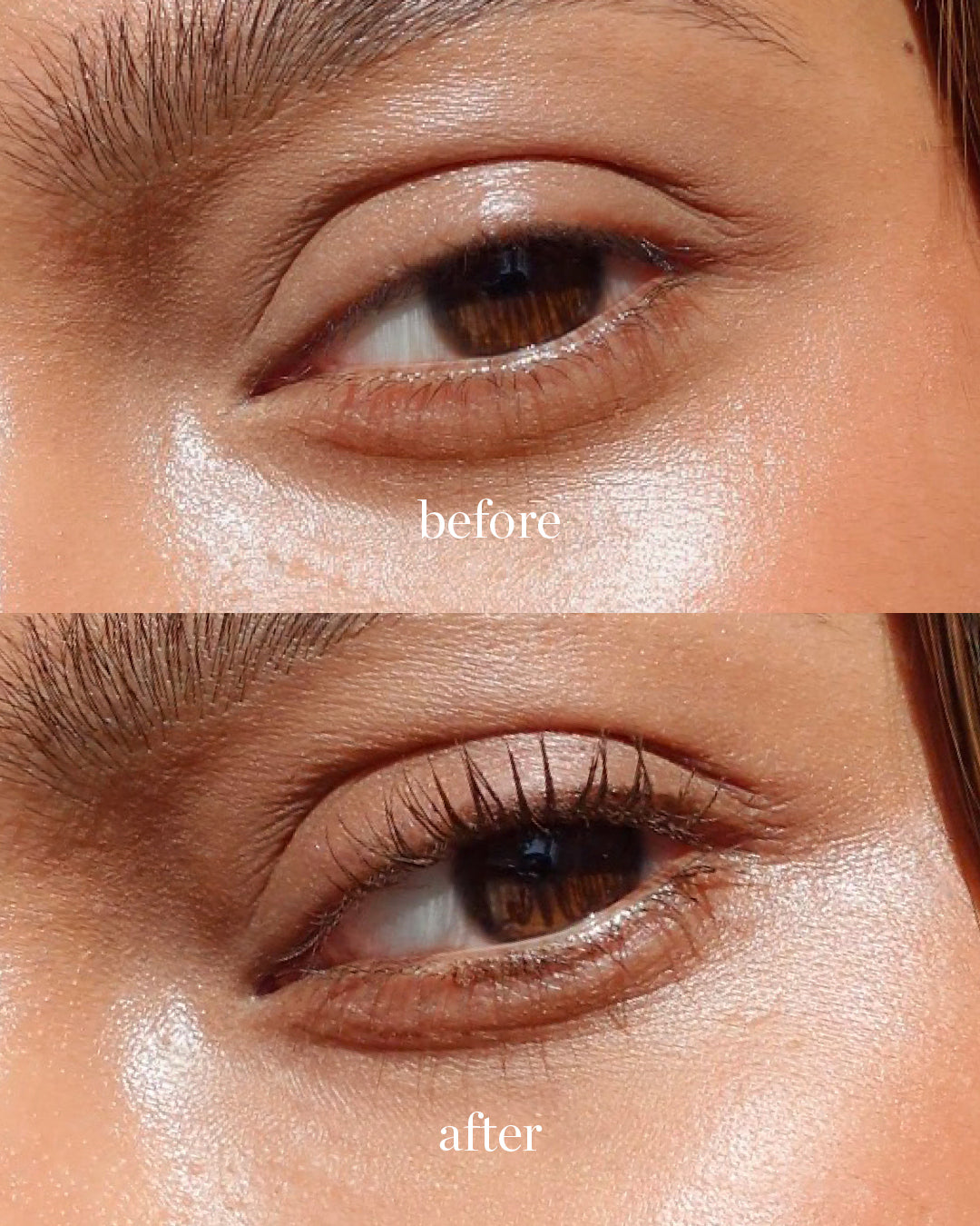 Comparison after usage of smudge-proof avocado waterproof mascara by Ere Perez for long & clean lashes