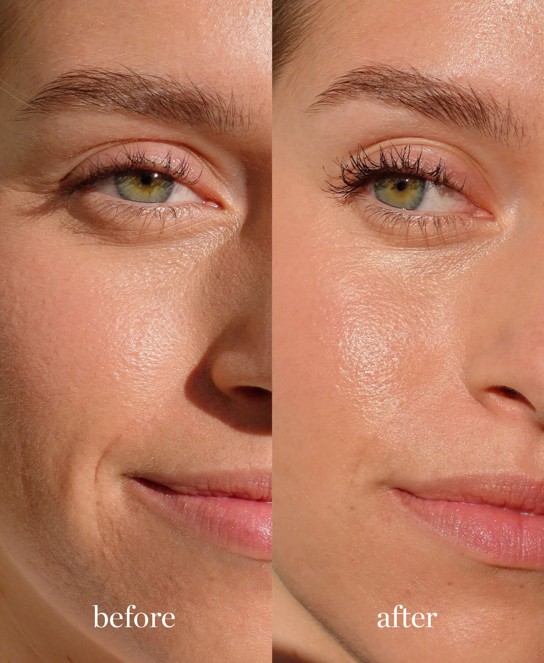 Comparison after usage of avocado waterproof mascara by Ere Perez for long-lasting healthy lashes
