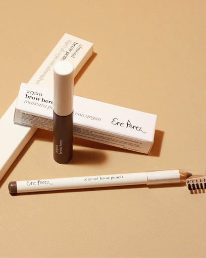 all-natural brow lover bundle by Ere Perez with a tube of argan brow hero and almond brow pencil in their sustainable packagings