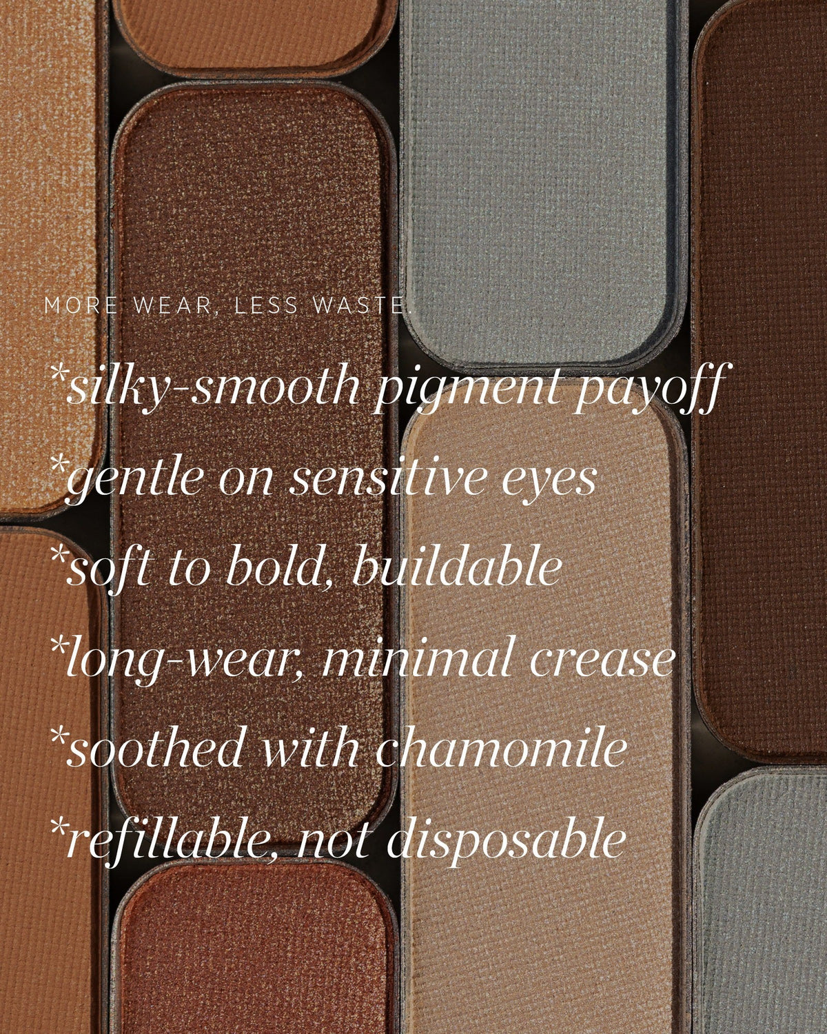 Chamomile Eye Palette benefits including blendable pigment and refillability.