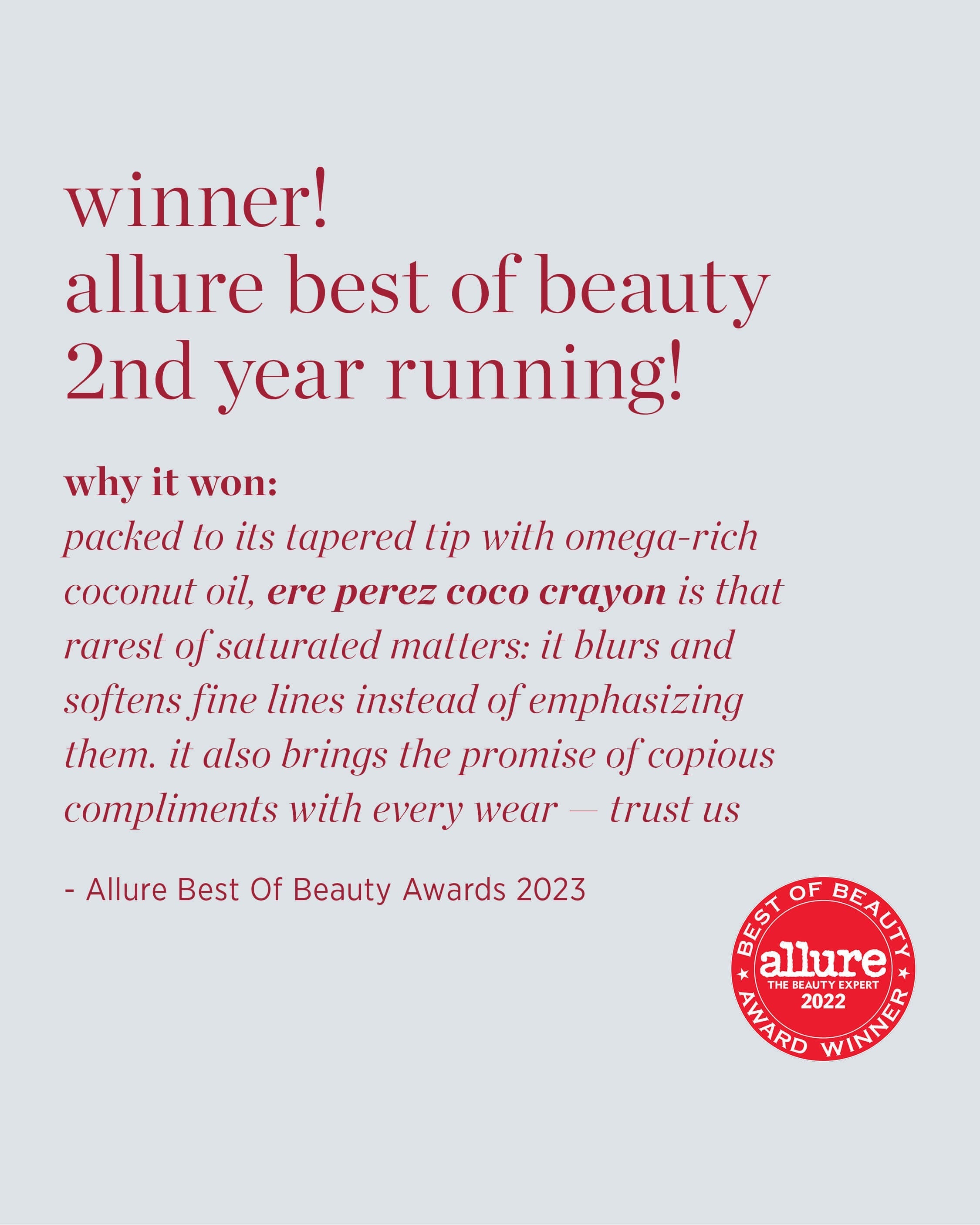 sustainable coco crayon by Ere Perez winner of allure best of beauty second year running