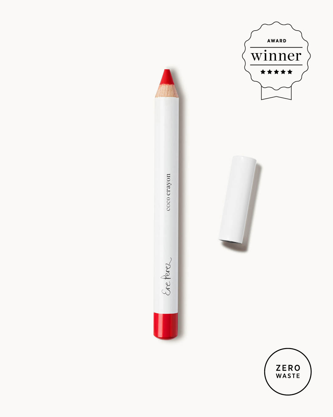 Organic coco crayon in its zero waste packaging award winner of best of beauty by allure