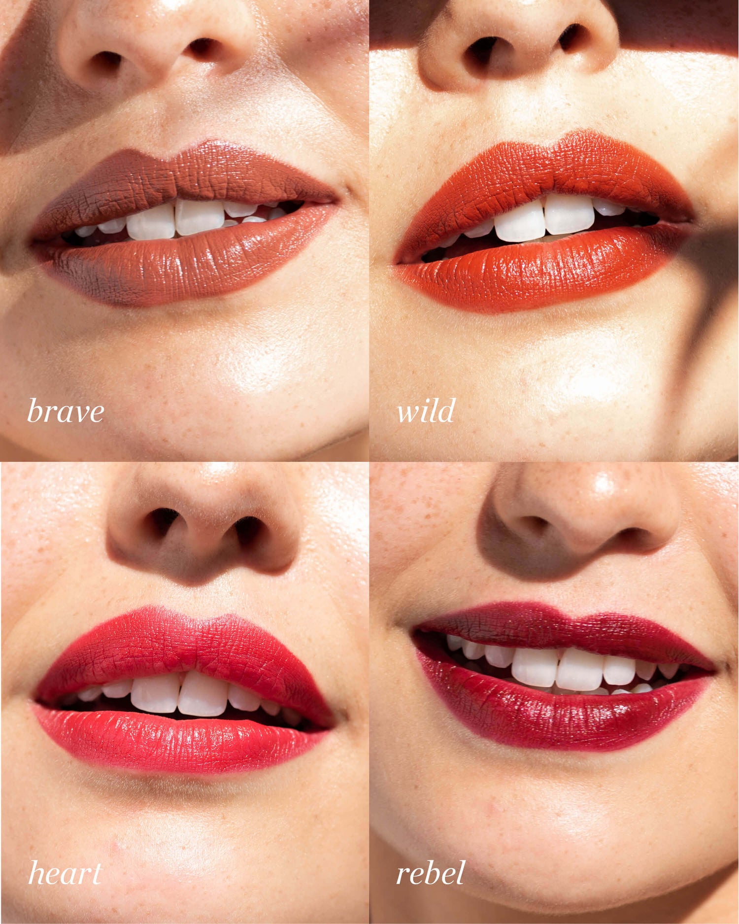 Colour comparison of shades of natural coco crayons by Ere Perez when applied on lips