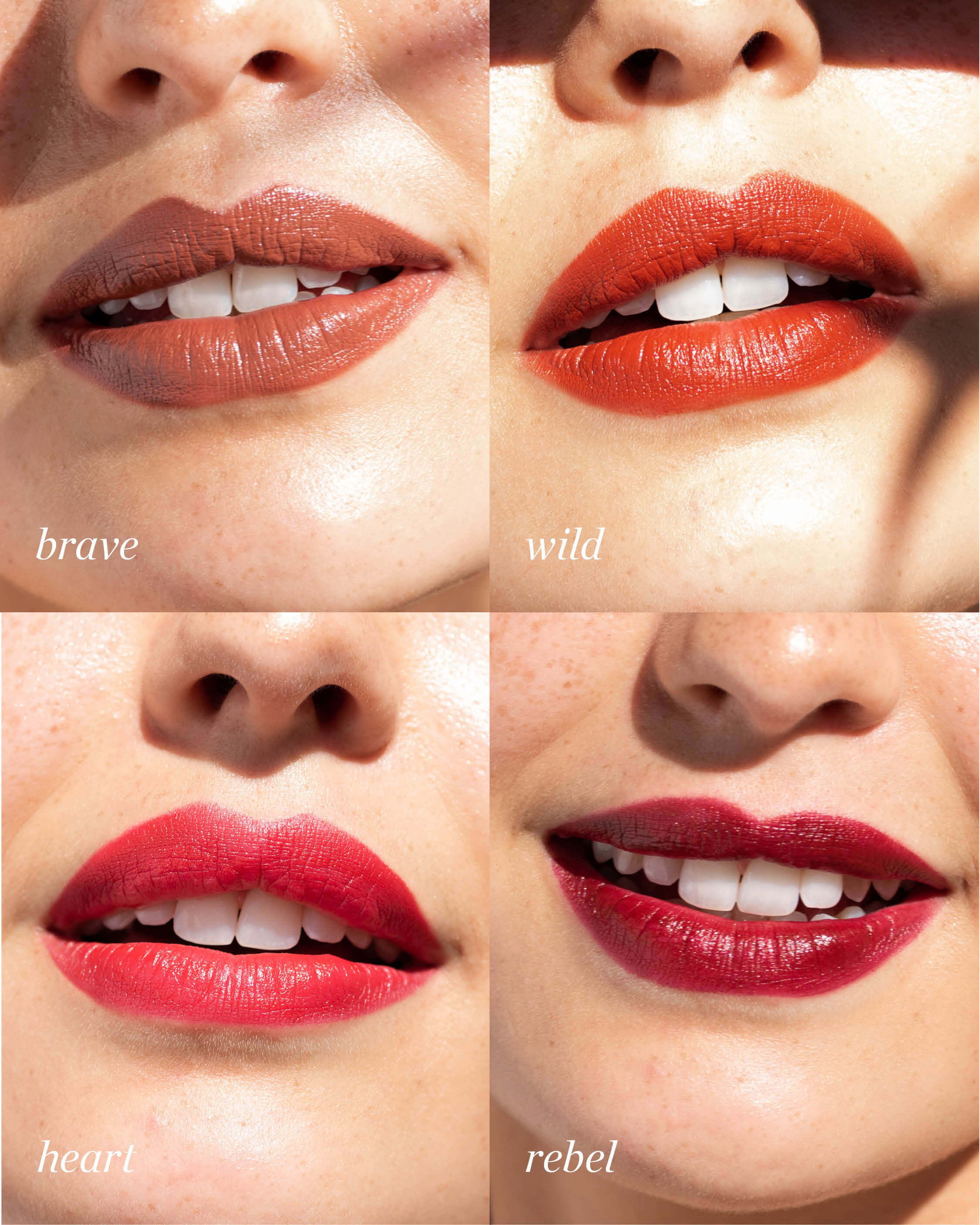 Colour comparison of shades of natural coco crayons by Ere Perez when applied on lips