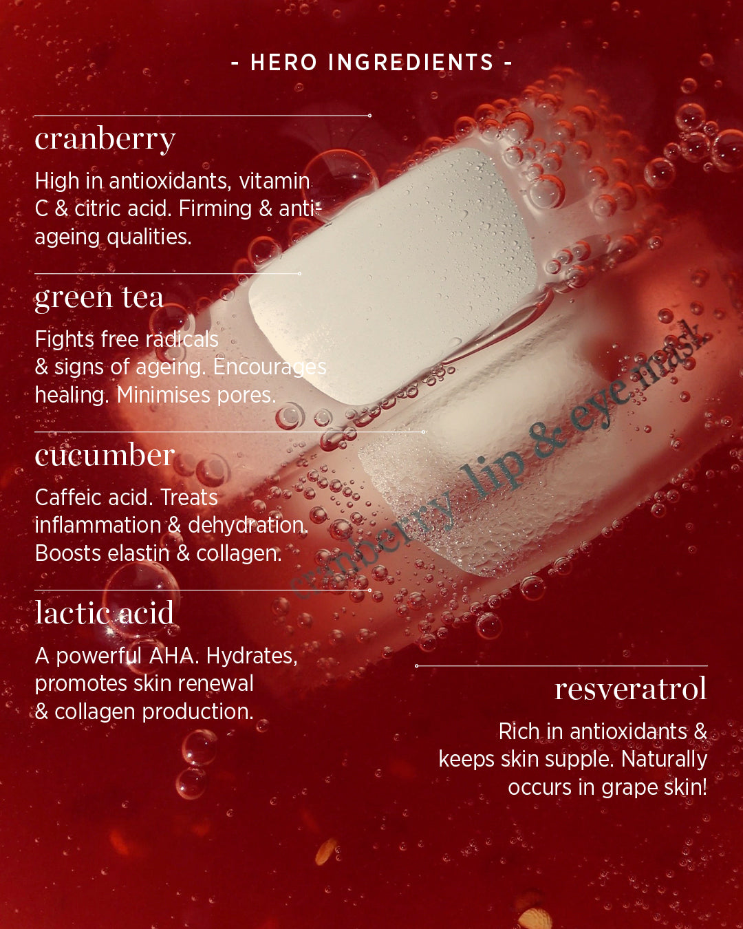 all-natural hero ingredients of Ere Perez cranberry lip & eye mask and their main benefits