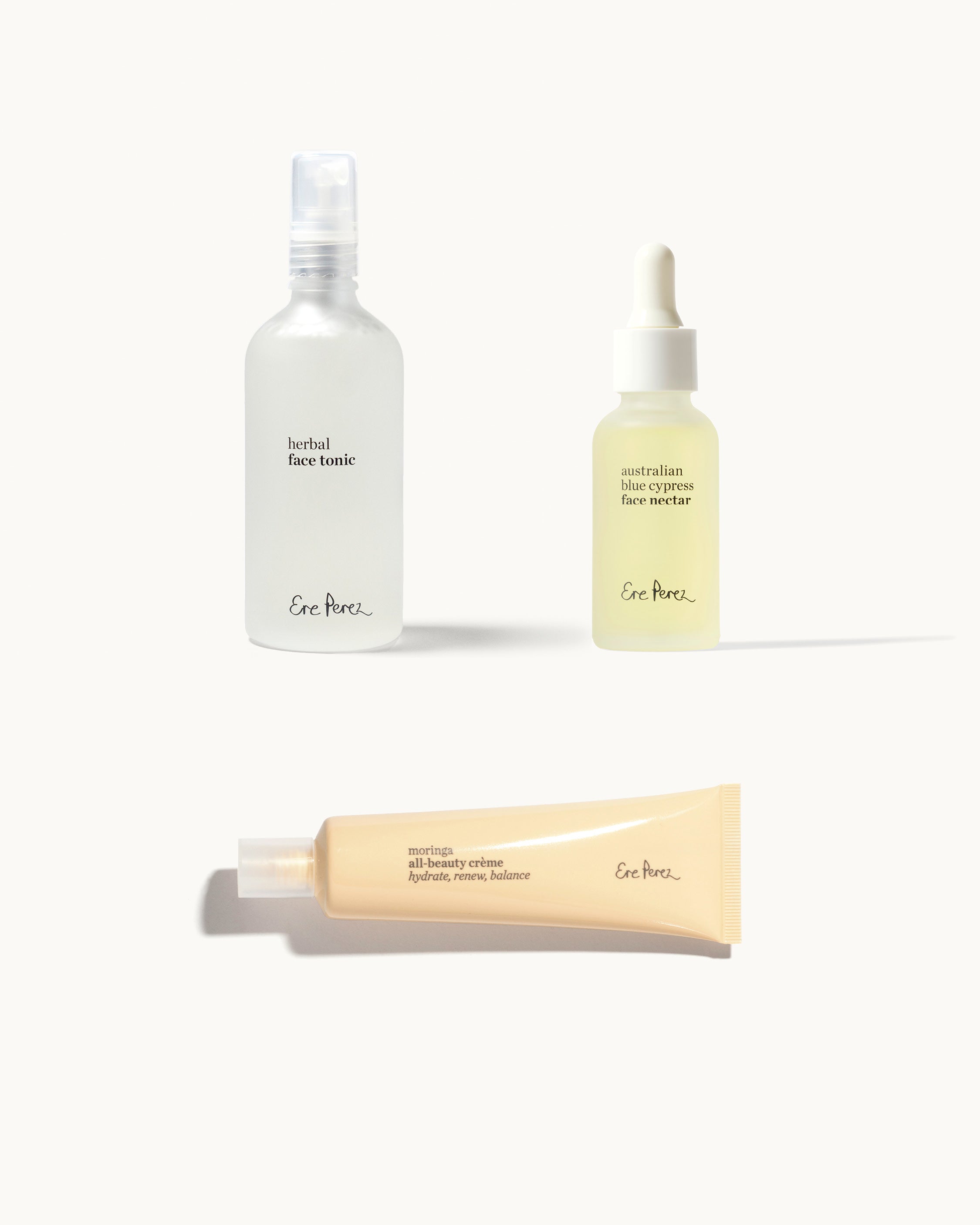 Essential glow set, a combo of herbal face tonic, Australian blue cypress face nectar & moringa all-beauty creme