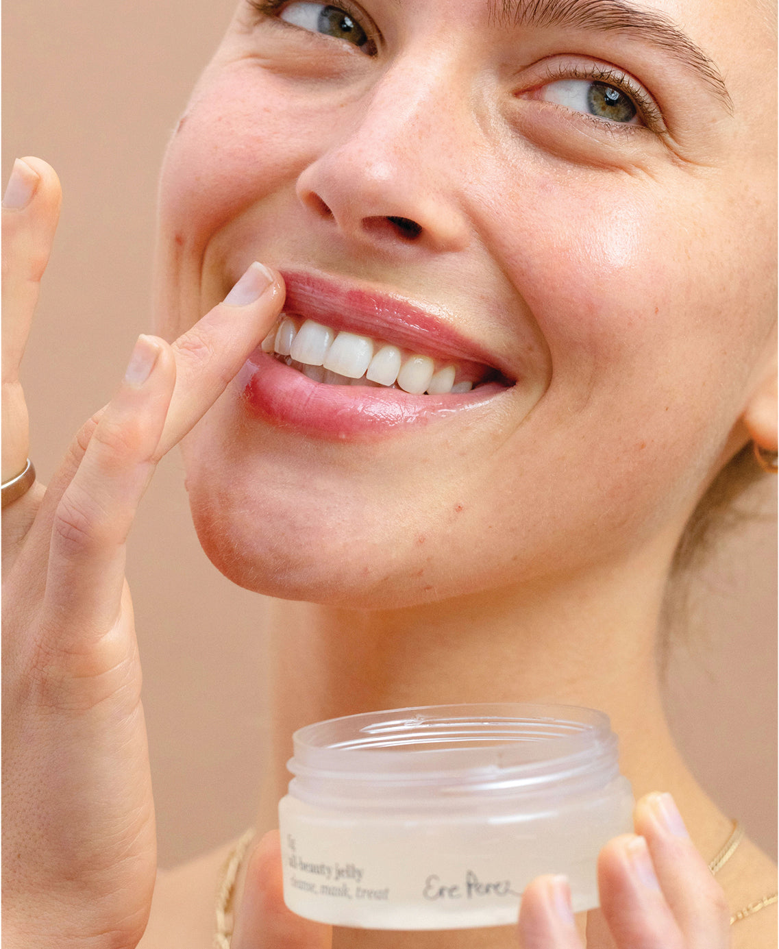 natural fig all-beauty jelly by Ere Perez applied on face for a long-lasting clean moisturising effect