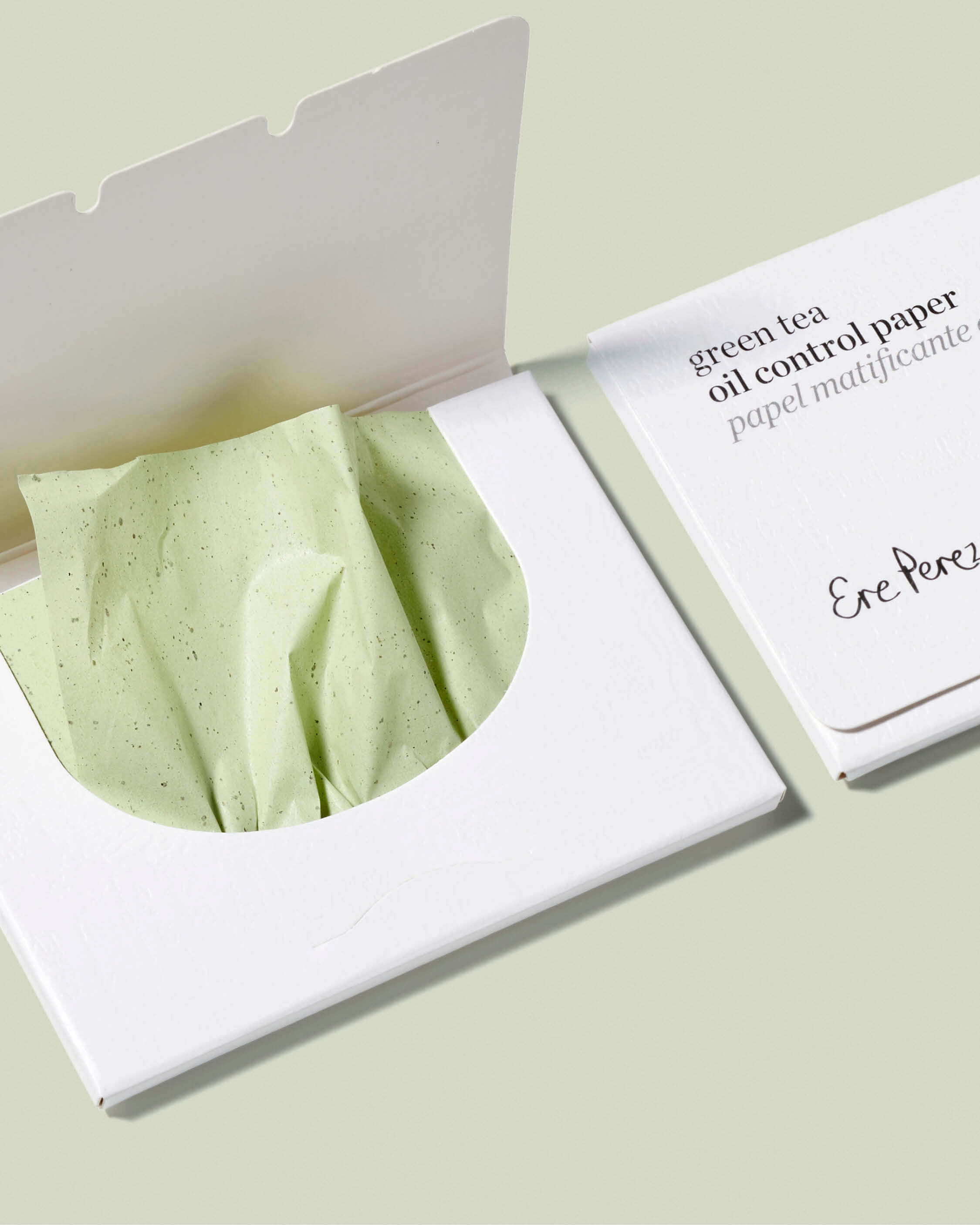Natural green tea oil reduction paper in its waste-free envelope