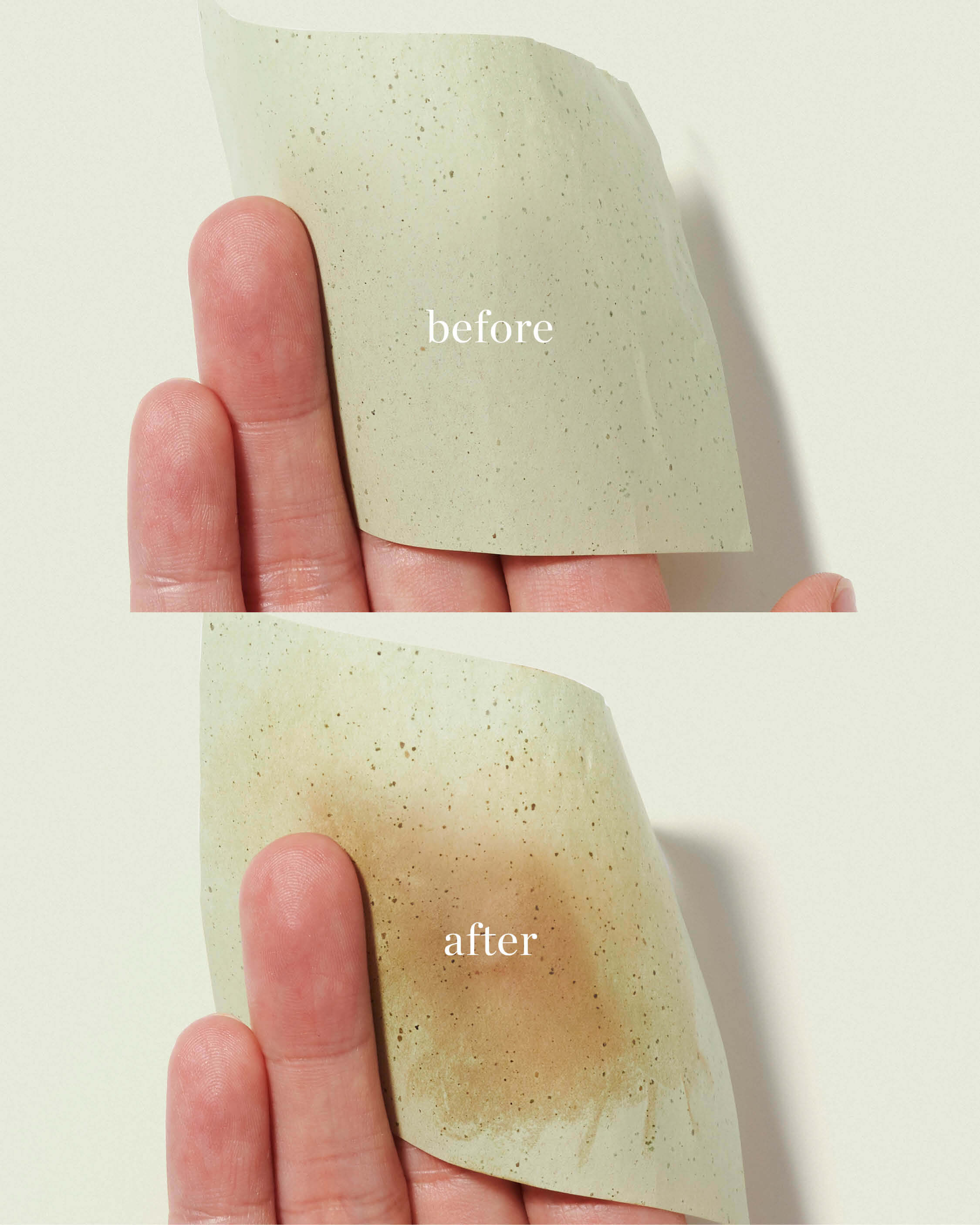 Comparison after usage of natural green tea oil control paper by Ere Perez