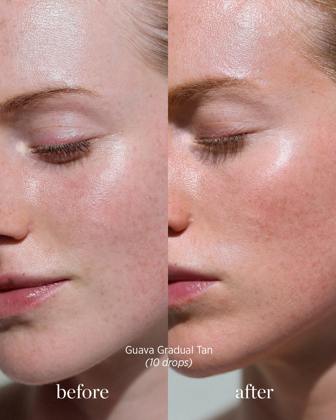 comparison after application on skin of 10 drops of natural guava gradual tan