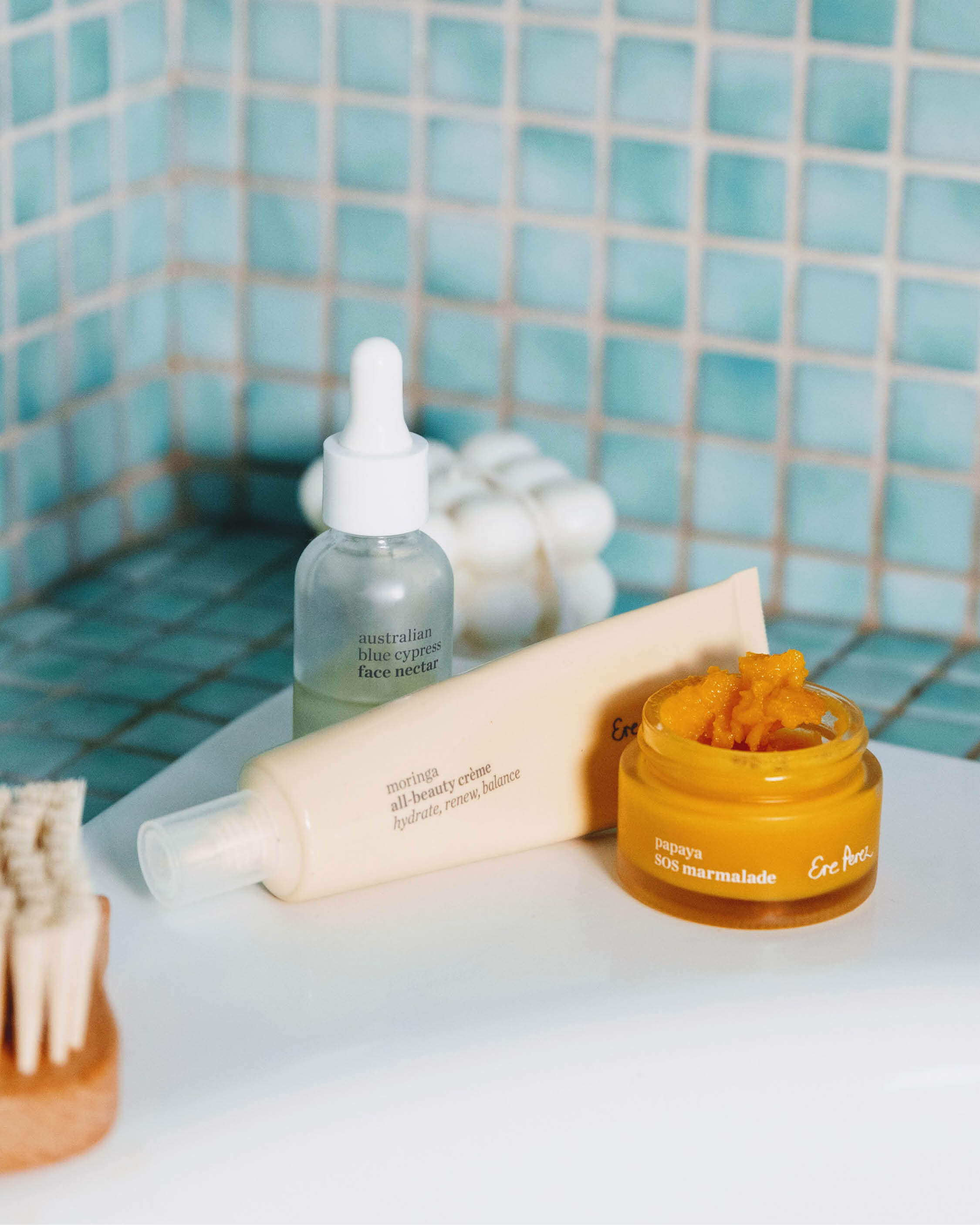 Hydration for him set by Ere Perez, with pot of papaya SOS marmalade, bottle Australian blue cypress face nectar & tube of moringa all-beauty creme