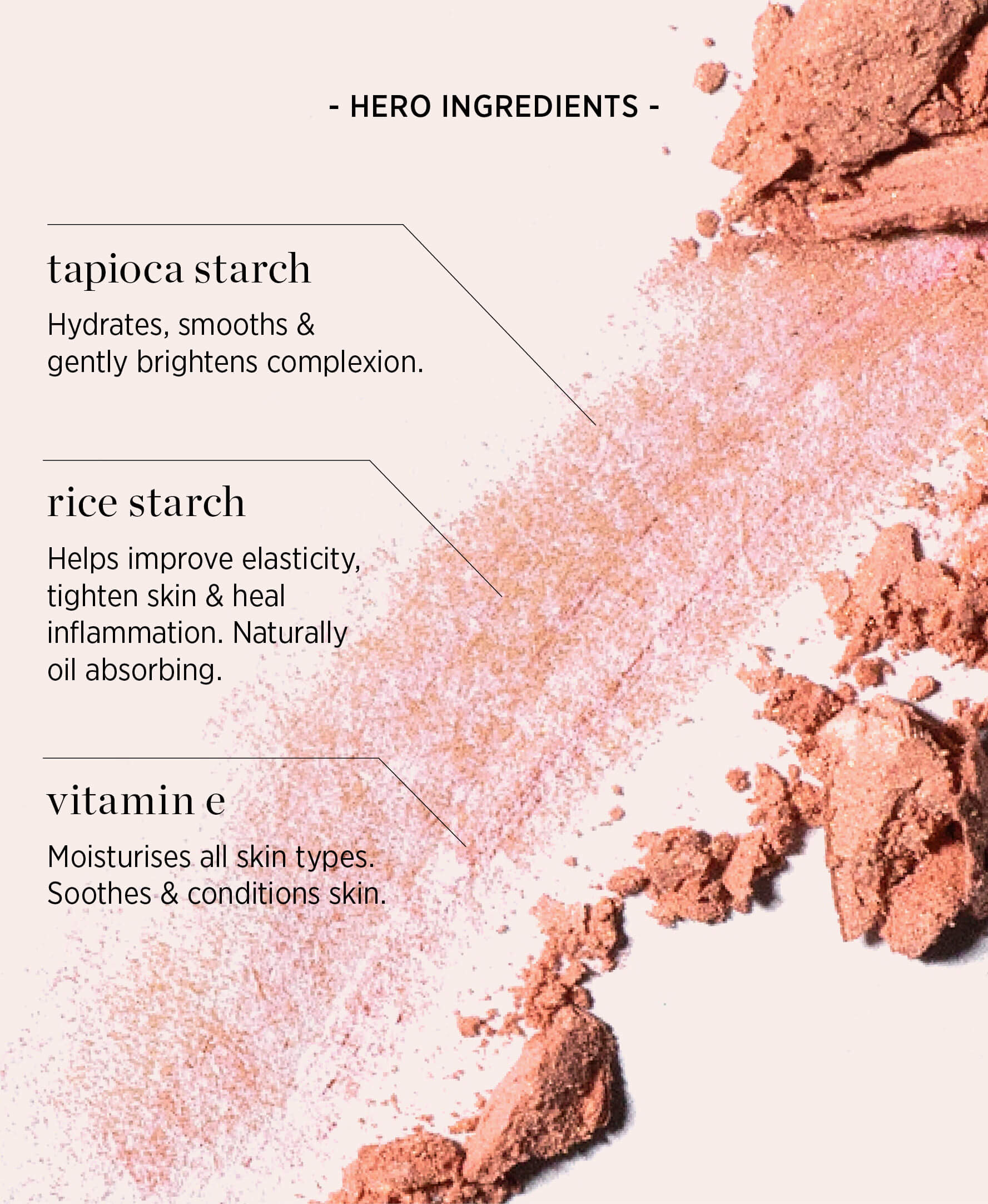 all-natural hero ingredients of tapioca cheek colour by Ere Perez