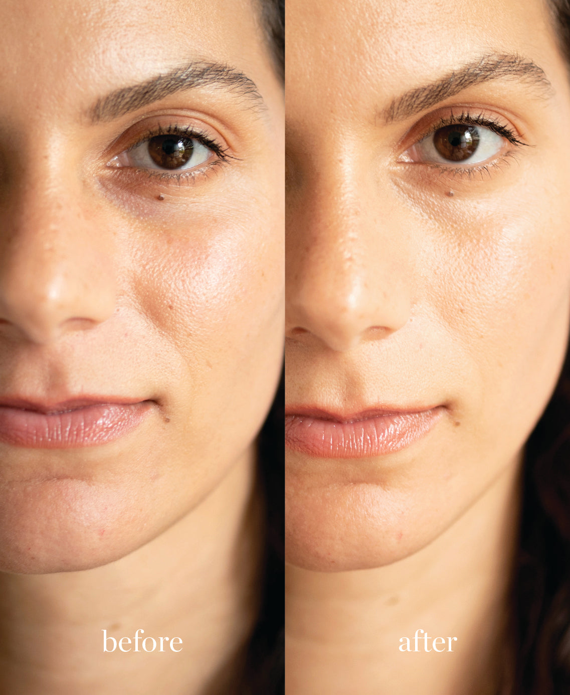 Coverage comparison of nourishing lychee creme corrector applied on the skin giving a refreshed and bright complexion