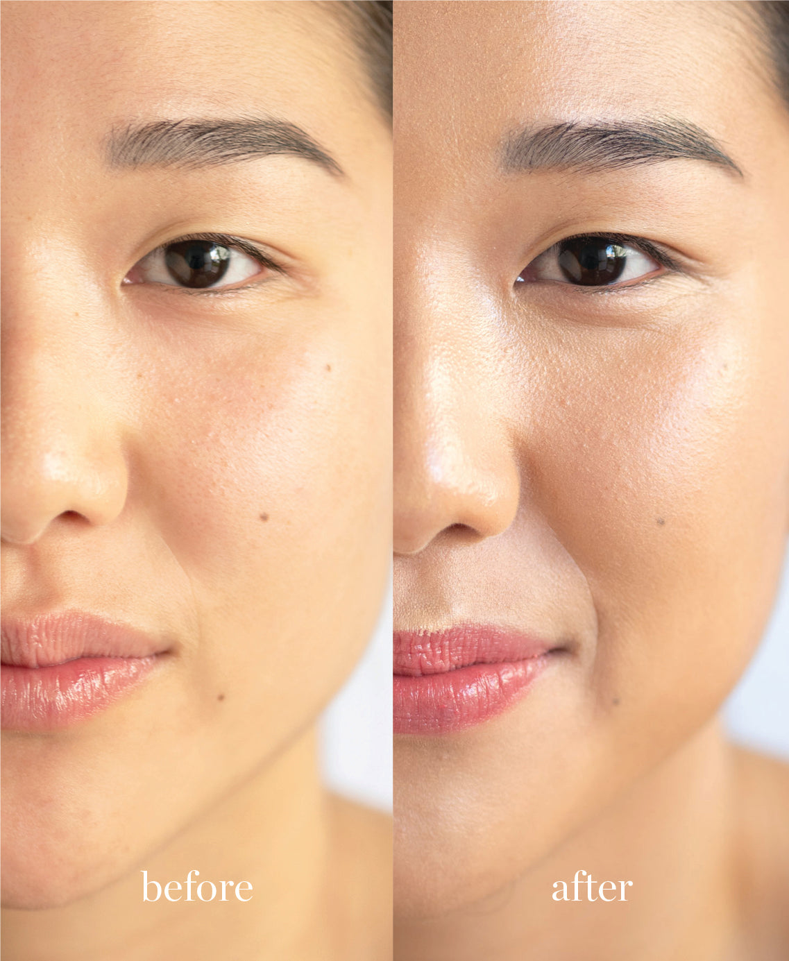 Coverage comparison of nourishing lychee creme corrector applied on the skin giving a refreshed and even complexion