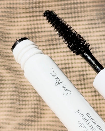 Natural mini avocado waterproof mascara tube in its sustainable packaging