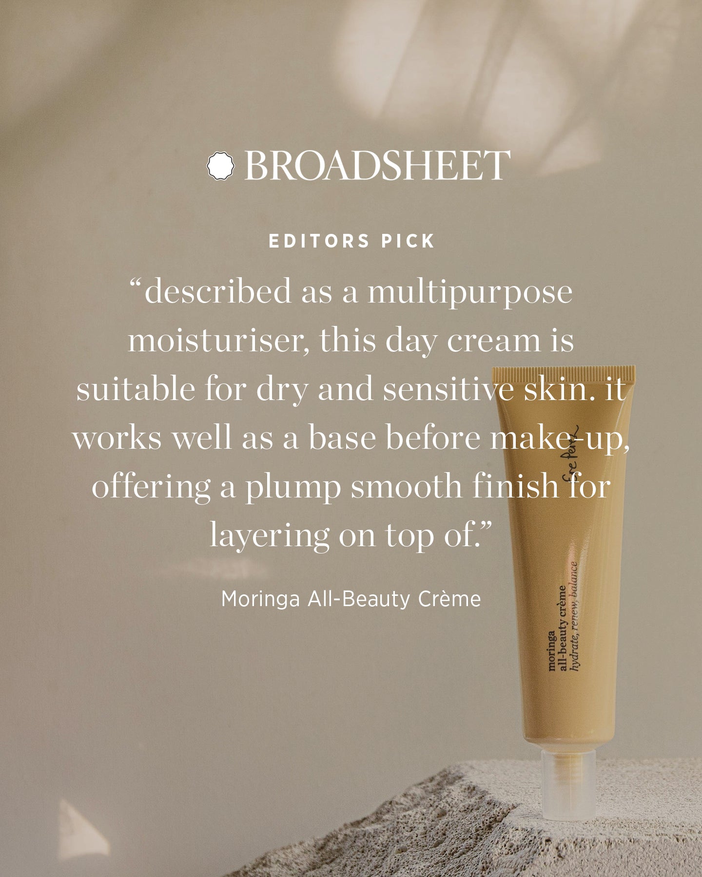 Organic moringa all beauty creme featured in broadsheet in editors pick