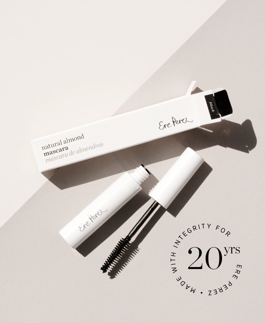 natural almond mascara Ere Perez in its packaging, made with integrity for twenty years