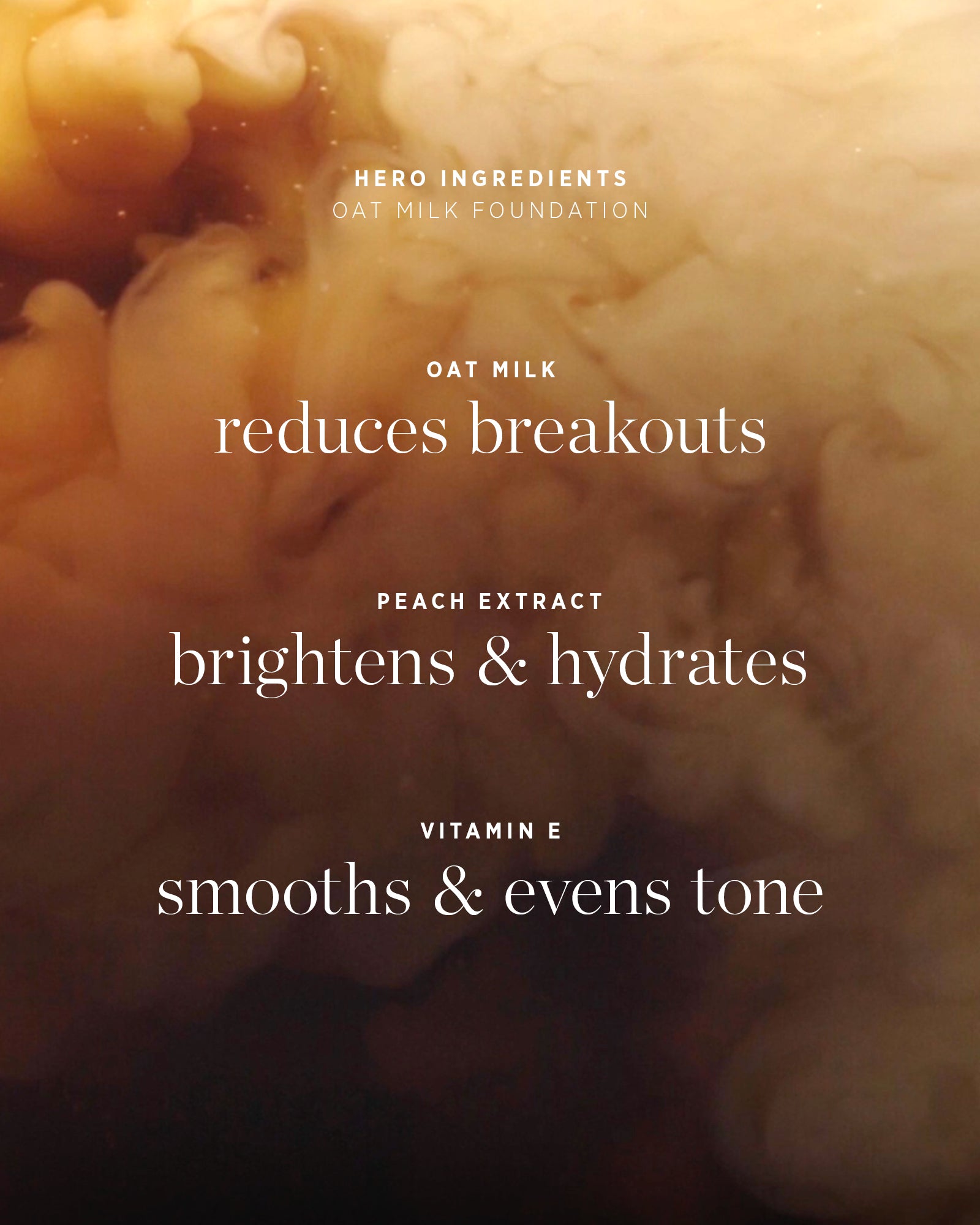 Product packaging with text about oat milk, peach extract, and vitamin E benefits.,