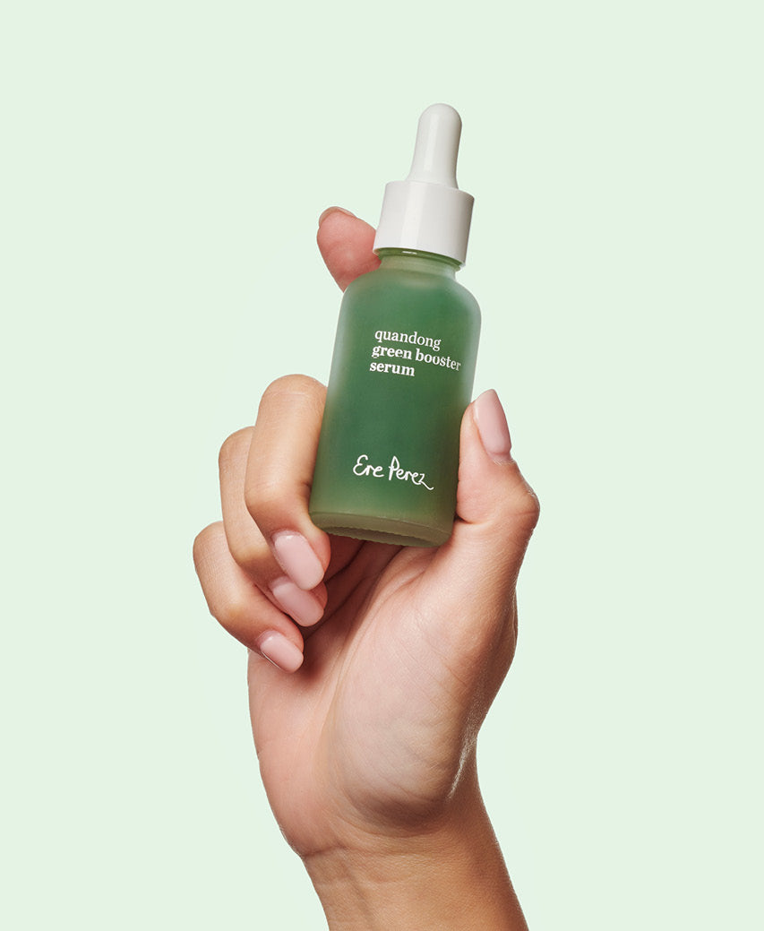 all-natural quandong green booster serum Ere Perez in its glass bottle|