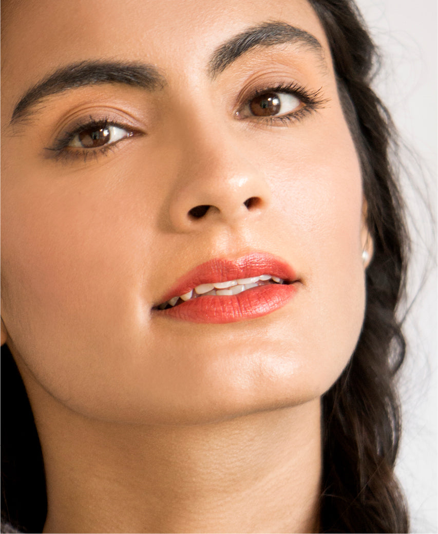 natural almond brow pencil - shade perfect by Ere Perez applied on the brow for full hydrated brows