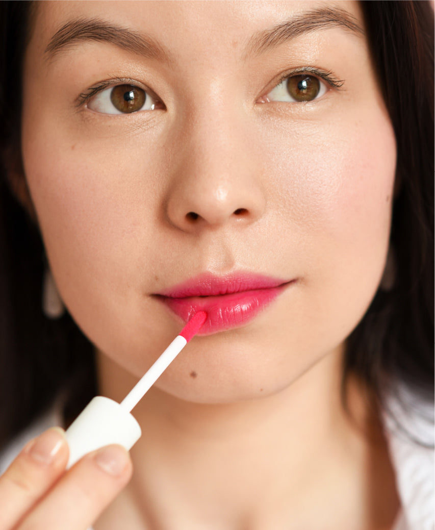 vegan beetroot cheek & lip tint Ere Perez applied overall for a healthy colour with its natural pigment