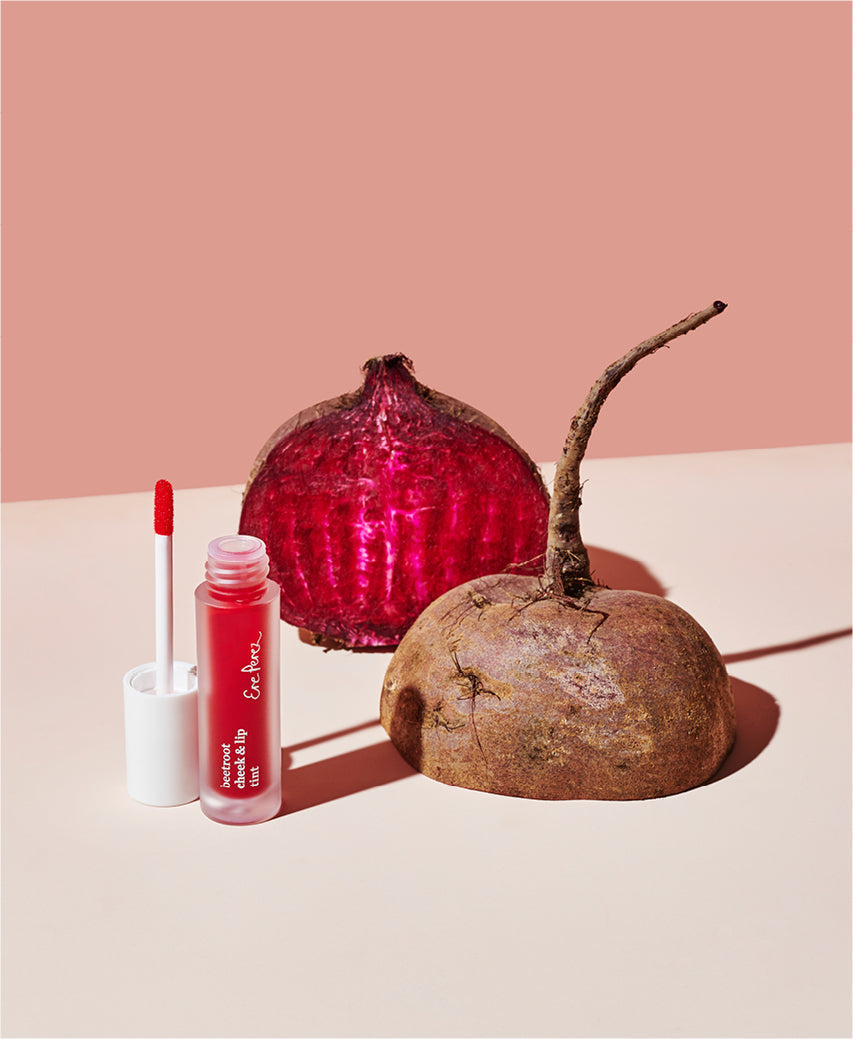 Ere Perez natural & plastic free beetroot cheek & lip tint multi-use bottle and its min ingredient: beetroot