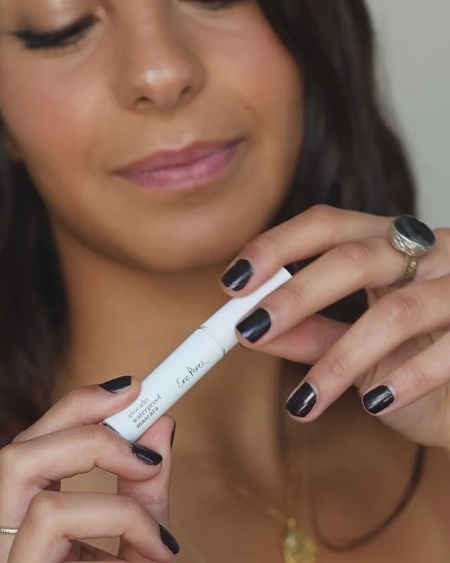 mini avocado waterproof mascara applied on the lashes for an instant smudge-free lift