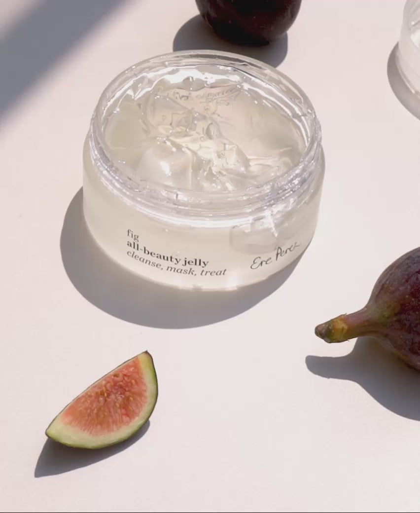 swatch and pot of natural fig all-beauty jelly