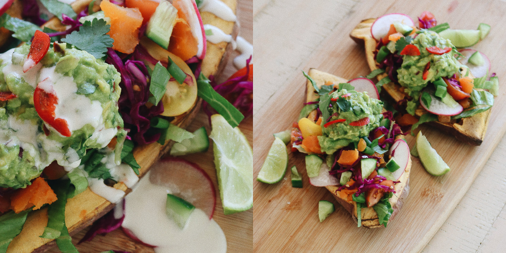 rainbow loaded sweet potato boats