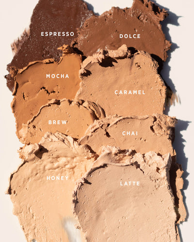 Swatches of all the shades of Arnica All Cover Pot 