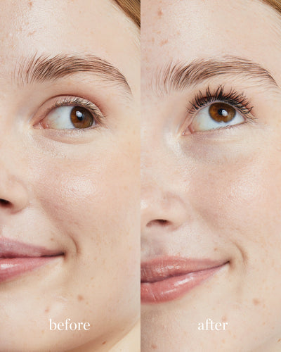 Comparison after usage of avocado waterproof mascara by Ere Perez for long healthy lashes 