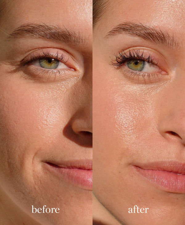 Comparison after usage of avocado waterproof mascara by Ere Perez for long-lasting healthy lashes 