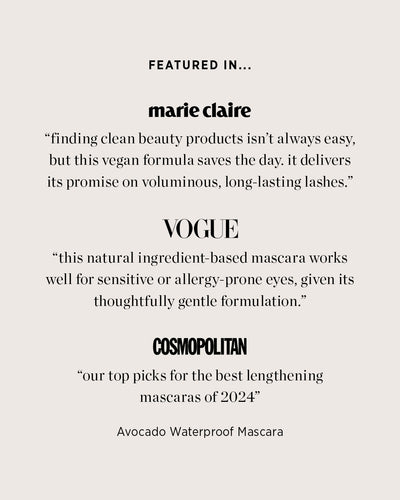 vegan avocado waterproof mascara by Ere Perez features in Marie Claire, vogue and cosmopolitain 