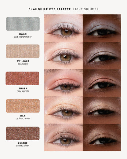 Light Shimmer shade chart Moon Twilight Ember Ray Lustre. 