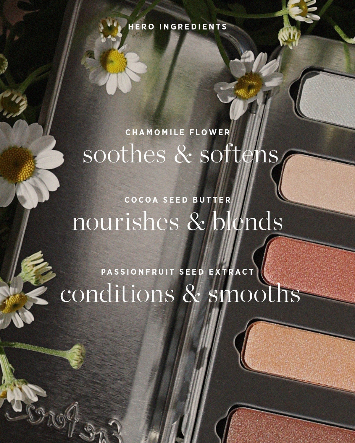 Chamomile flower cocoa seed butter and passionfruit seed extract benefits. 