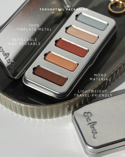 Refillable Chamomile Eye Palette thoughtful tinplate packaging. 