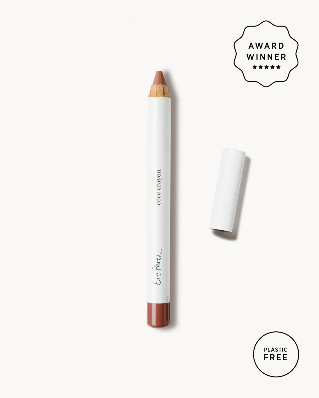gentle moisturising coco crayon by Ere Perez applied on skin and in its waste-free crayon for a natural long-lasting colour   