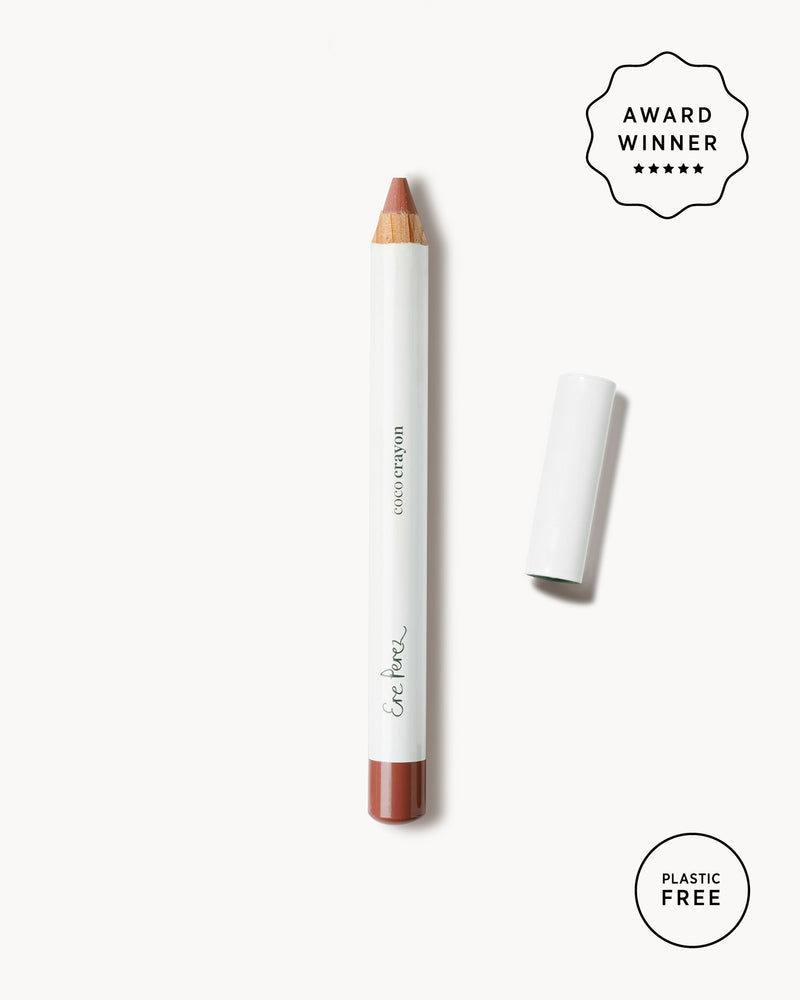gentle moisturising coco crayon by Ere Perez applied on skin and in its waste-free crayon for a natural long-lasting colour   #shade_muse