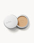 Open compact powder case with beige powder inside on a white background