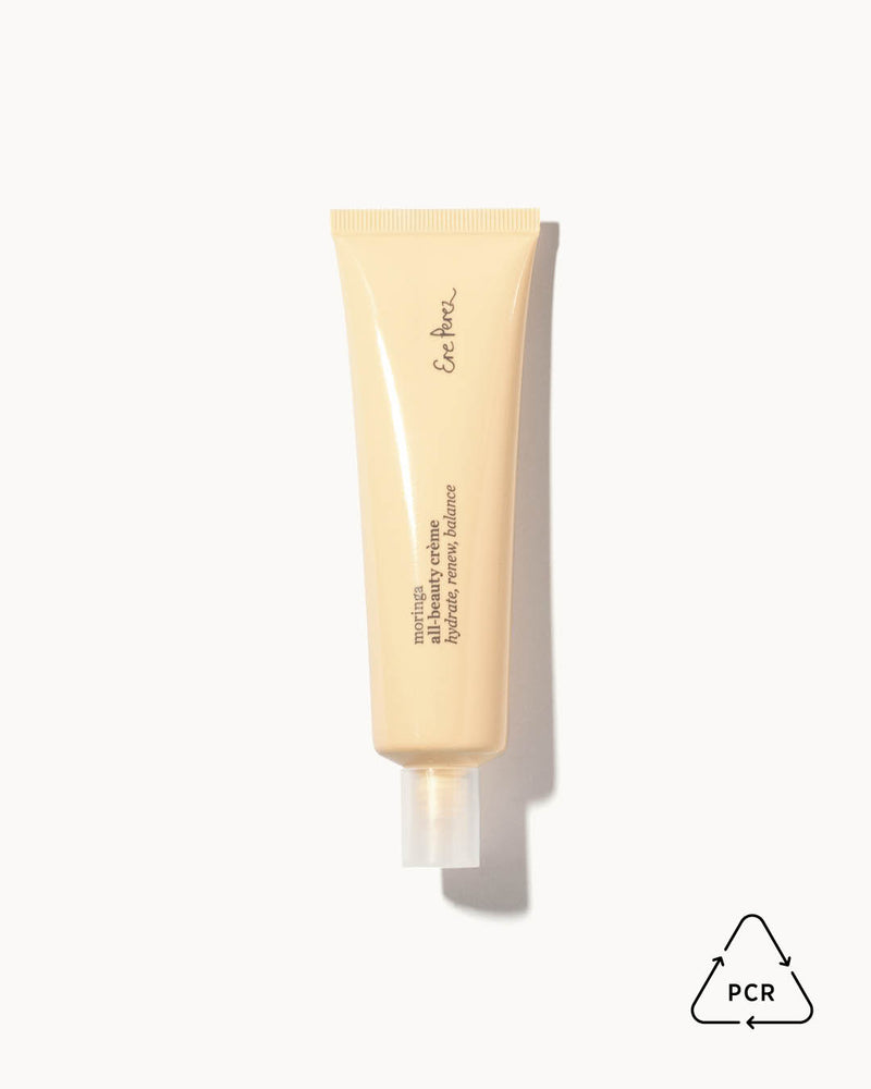 all-natural moringa all-beauty creme in its recyclable PCR packaging