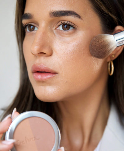 all-natural &amp; gentle rice powder bronzer &amp; blush in its wheel and applied on sensitive skin to accentuate features 