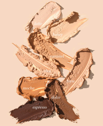 Swatches of various shades of arnica all-cover foundation by Ere Perez