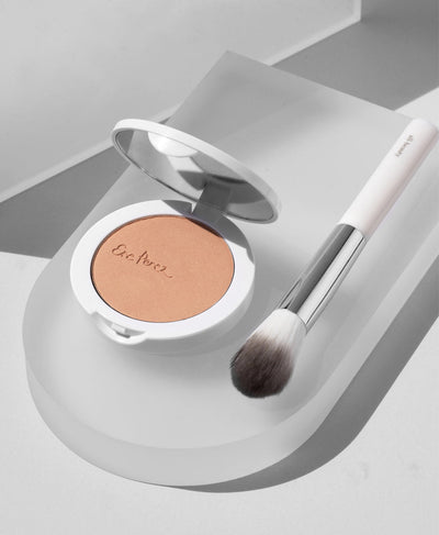 compact of organic tapioca cheek colour by Ere Perez in its refillable packaging with a mirror for easy &amp; precise usage