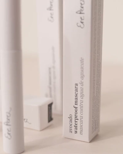 avocado waterproof mascara swatches and in their packaging by Ere Perez 